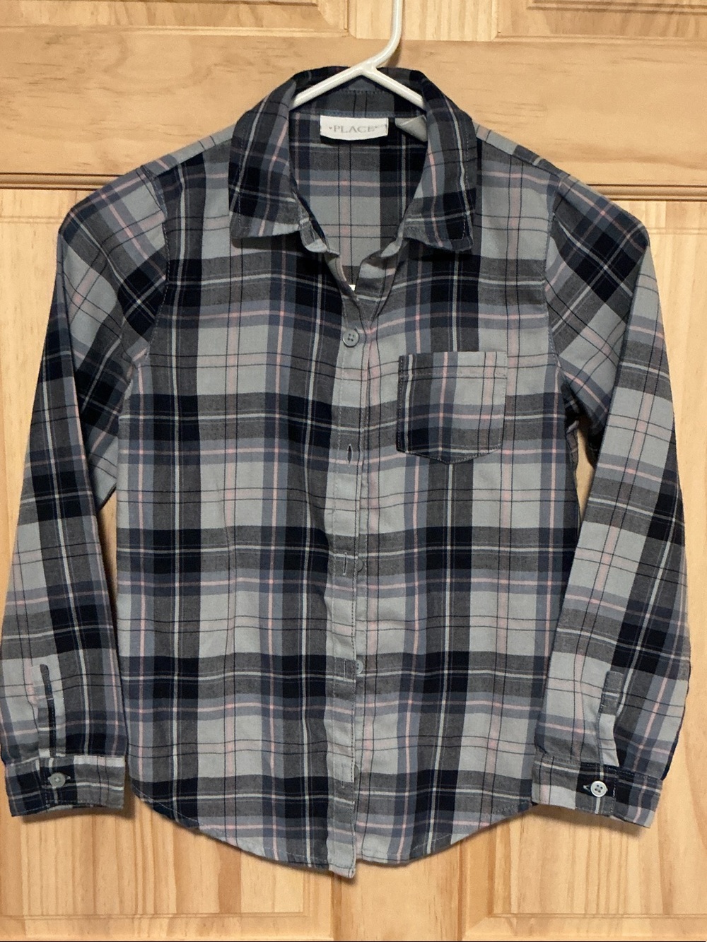The Children's Place Grey and Navy Plaid Button-Down Shirt